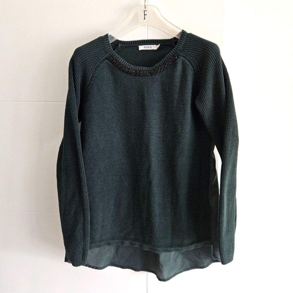 Ricki's S gorgeous Bejeweled Knit Top Pullover Sweater Hi-Lo Cotton Blend Small - Picture 1 of 11